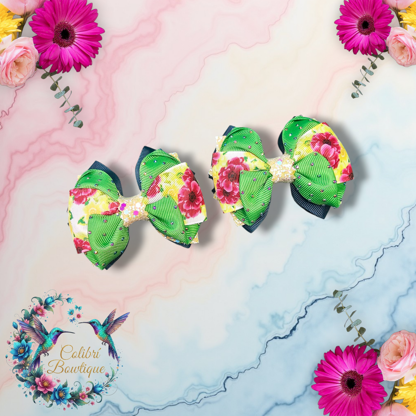 Floral Theme Pairs of Small Bows