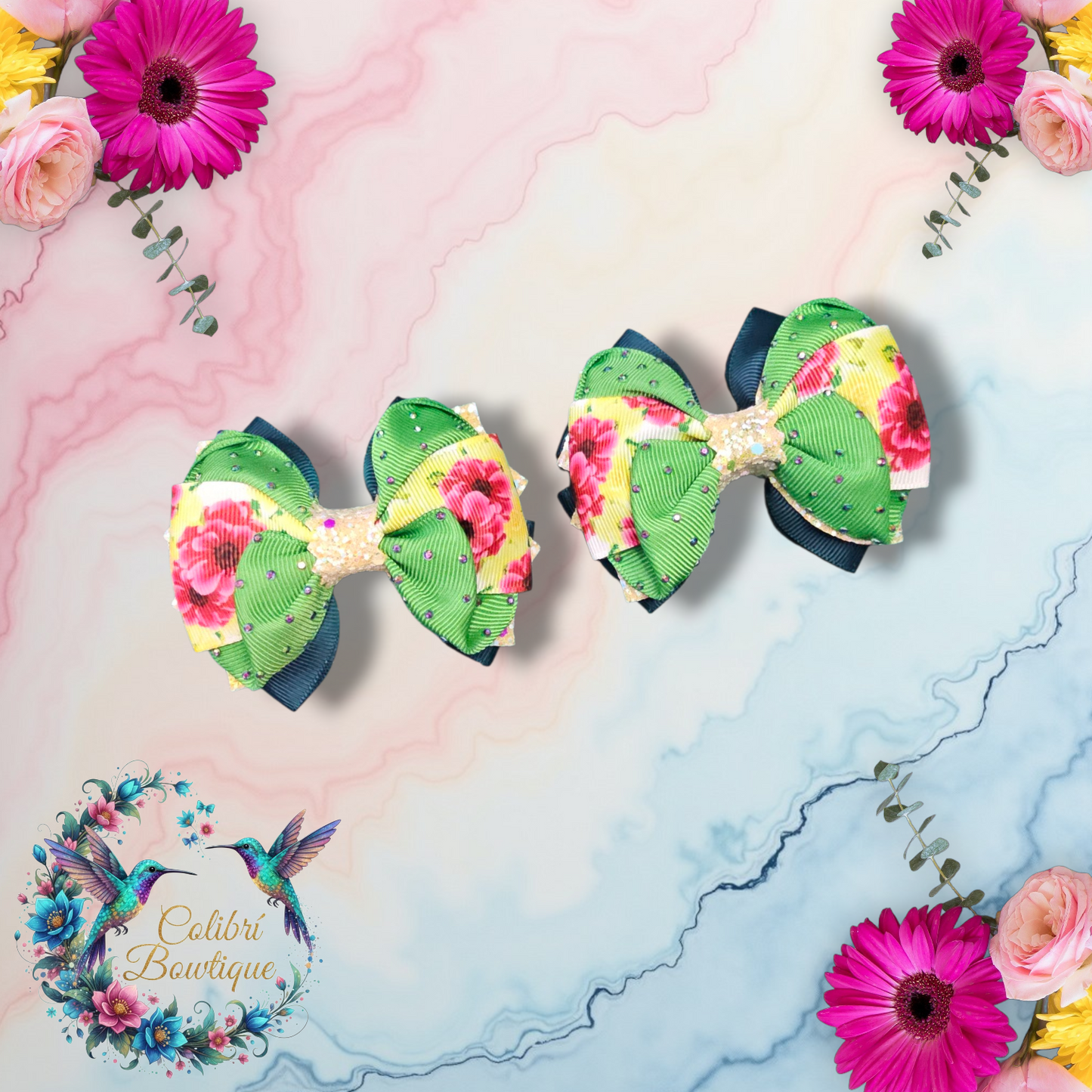 Floral Theme Pairs of Small Bows