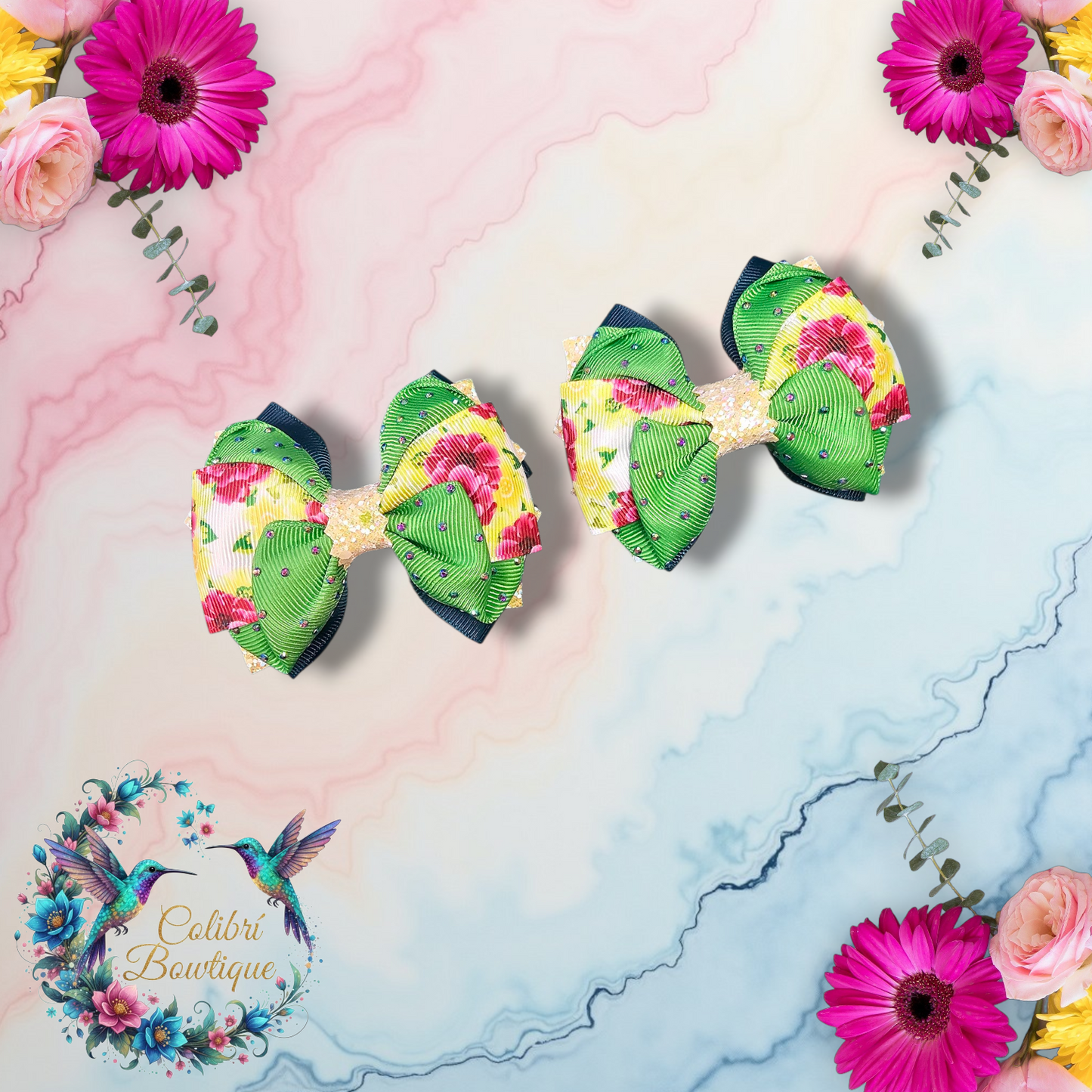 Floral Theme Pairs of Small Bows