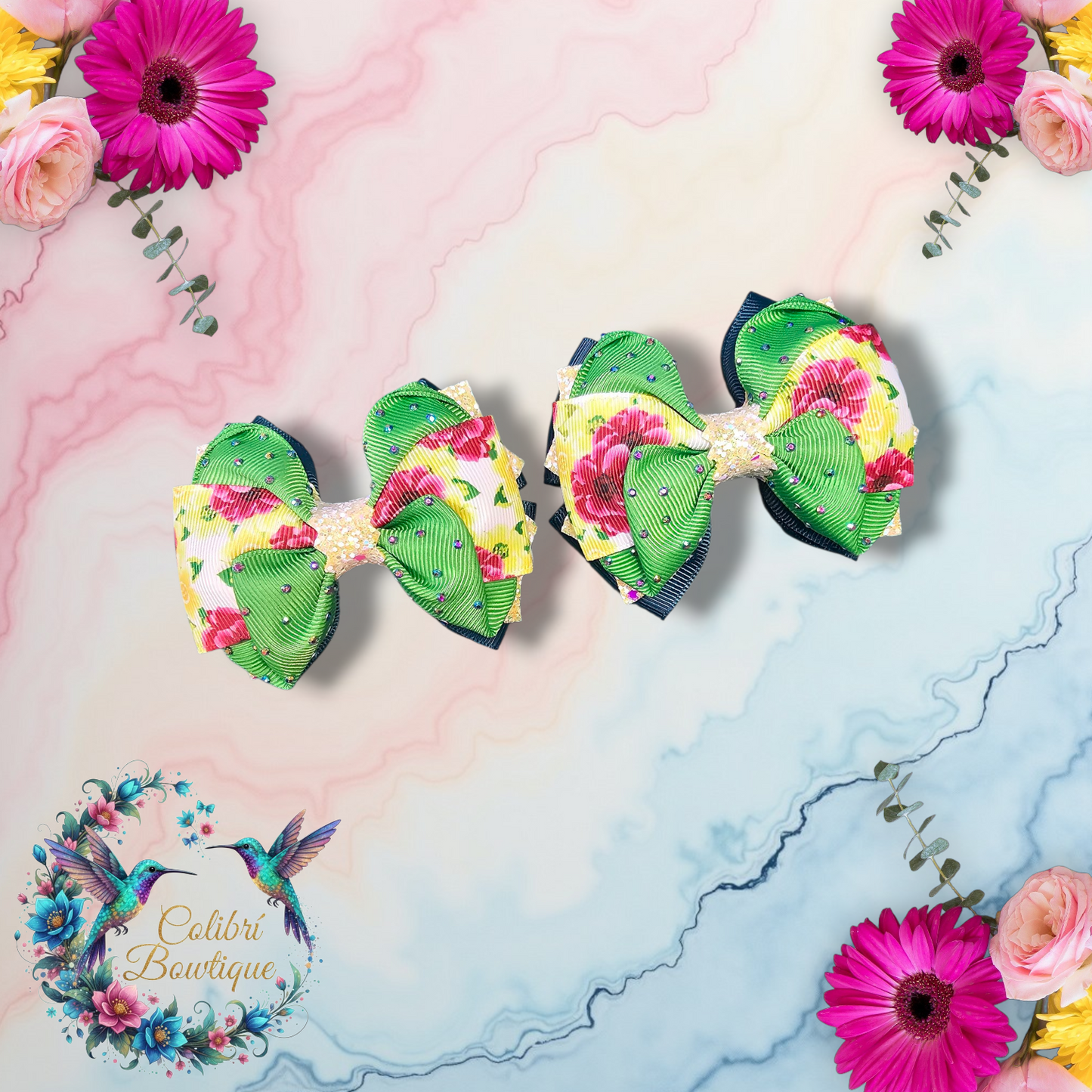 Floral Theme Pairs of Small Bows