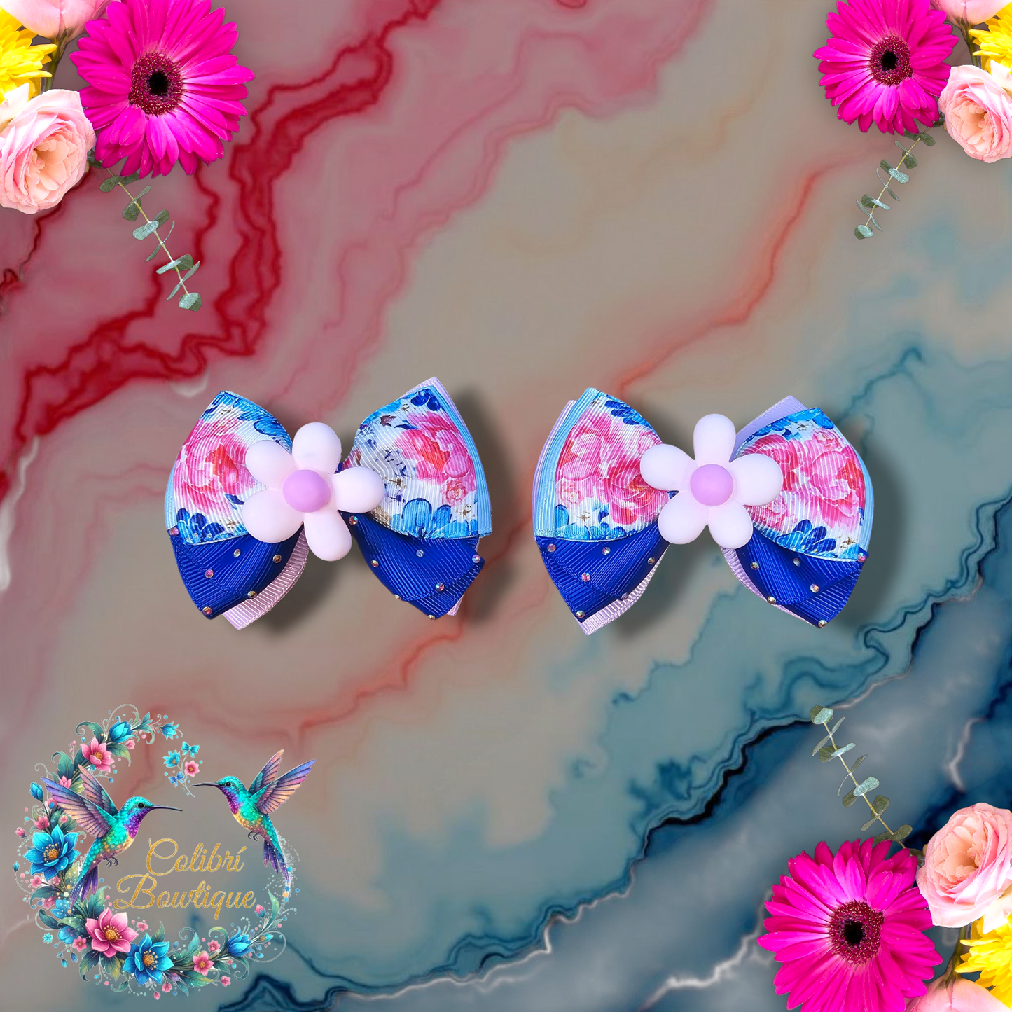 Floral Theme Pairs of Small Bows