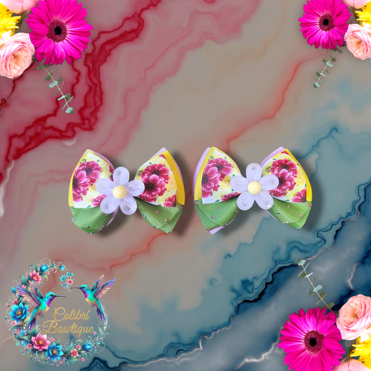 Floral Theme Pairs of Small Bows