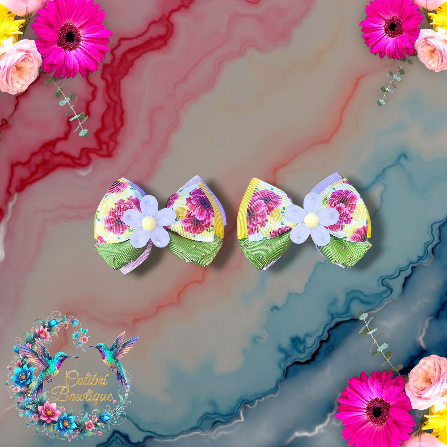 Floral Theme Pairs of Small Bows