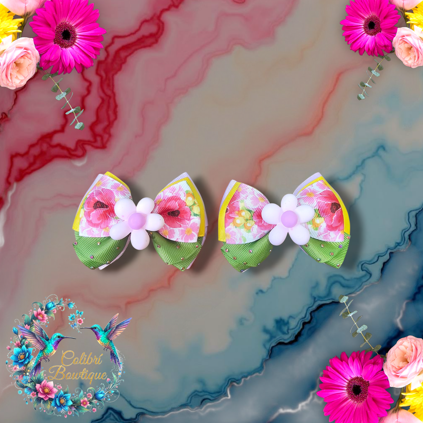 Floral Theme Pairs of Small Bows