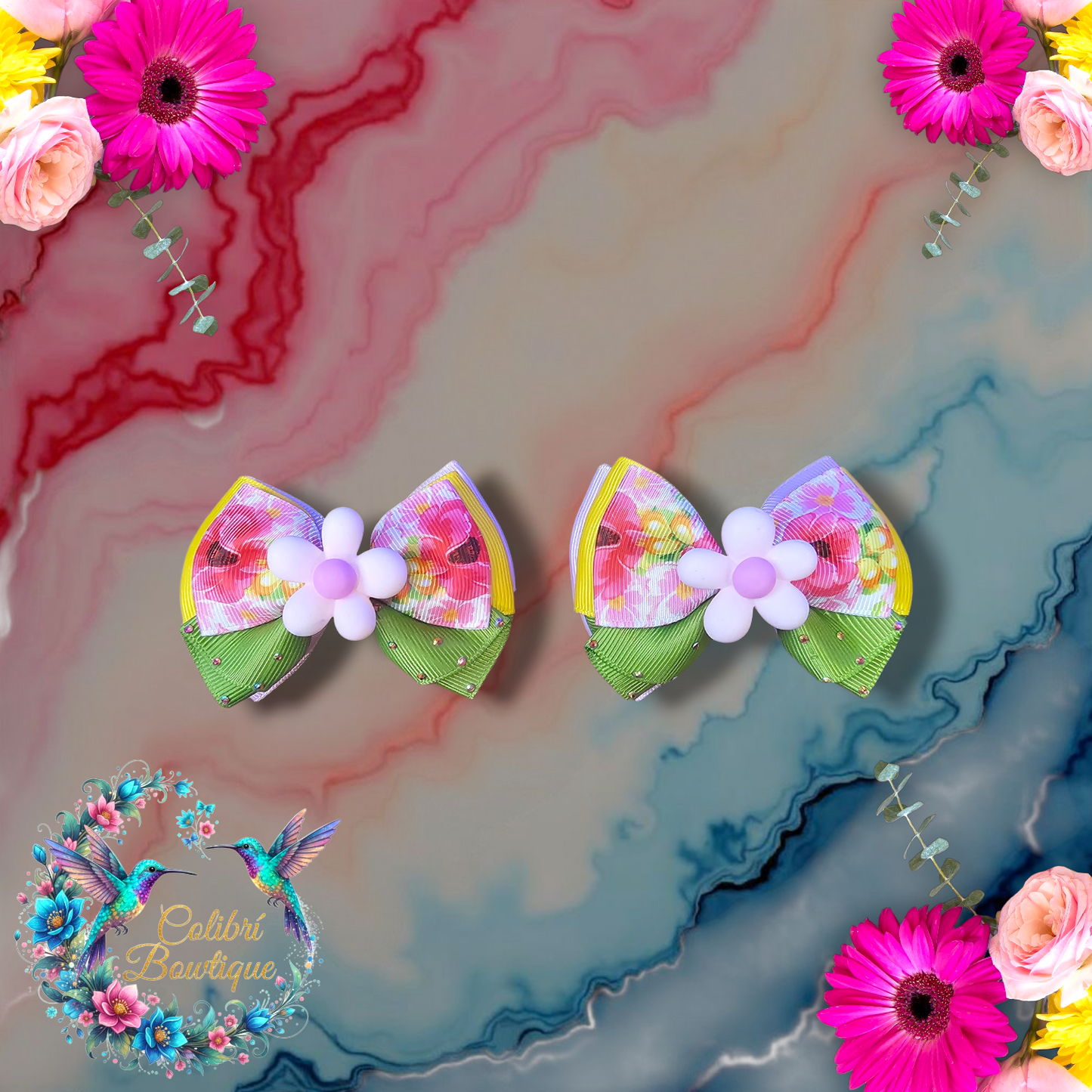 Floral Theme Pairs of Small Bows