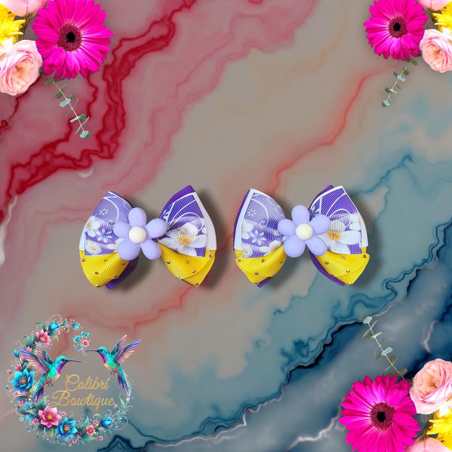 Floral Theme Pairs of Small Bows