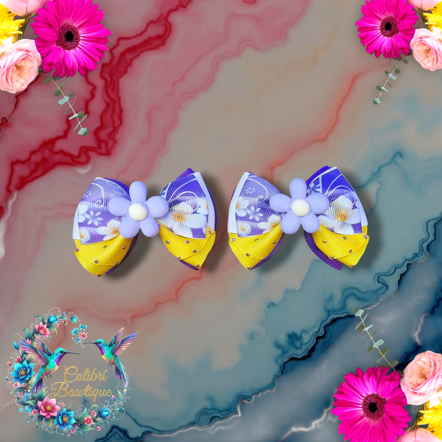 Floral Theme Pairs of Small Bows