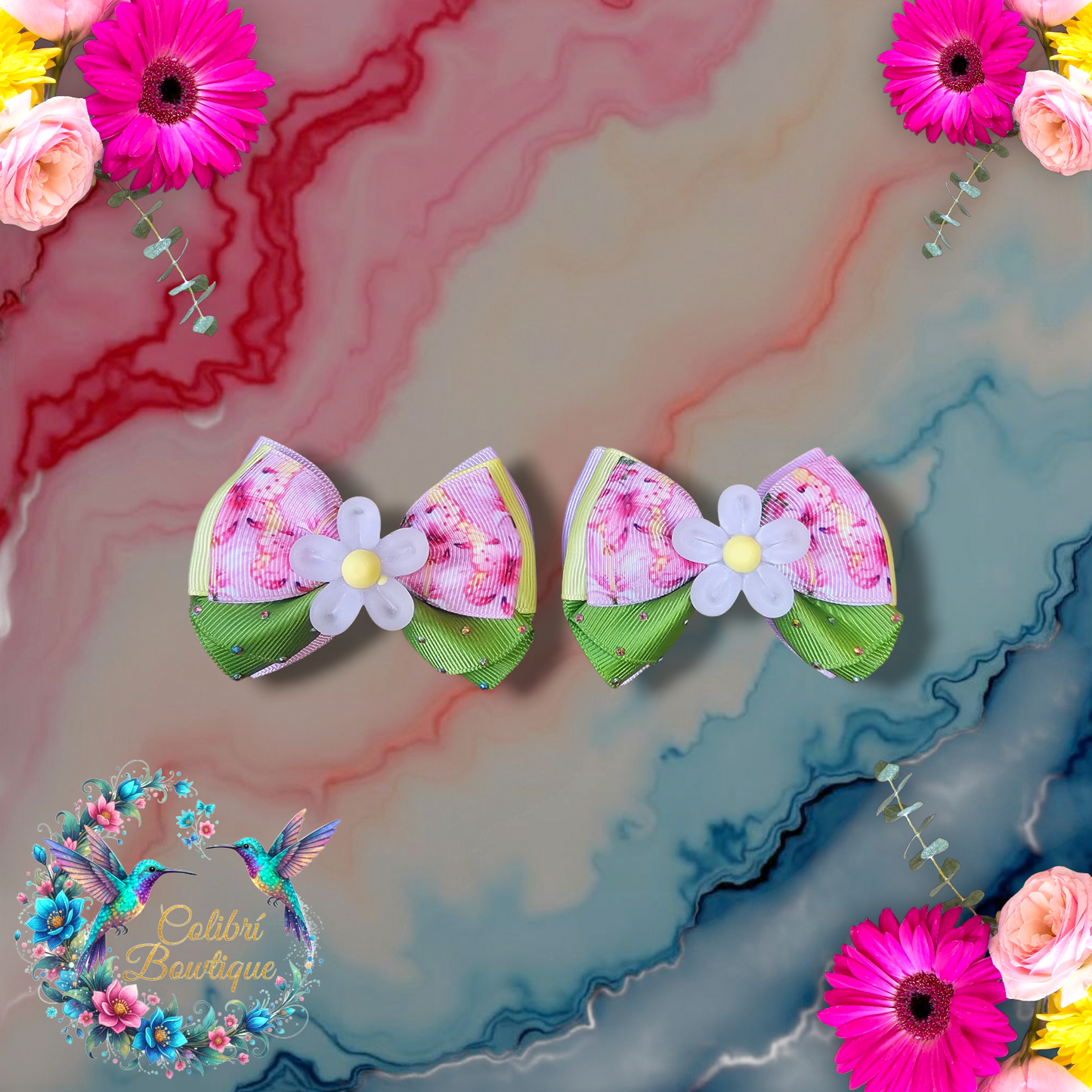 Floral Theme Pairs of Small Bows