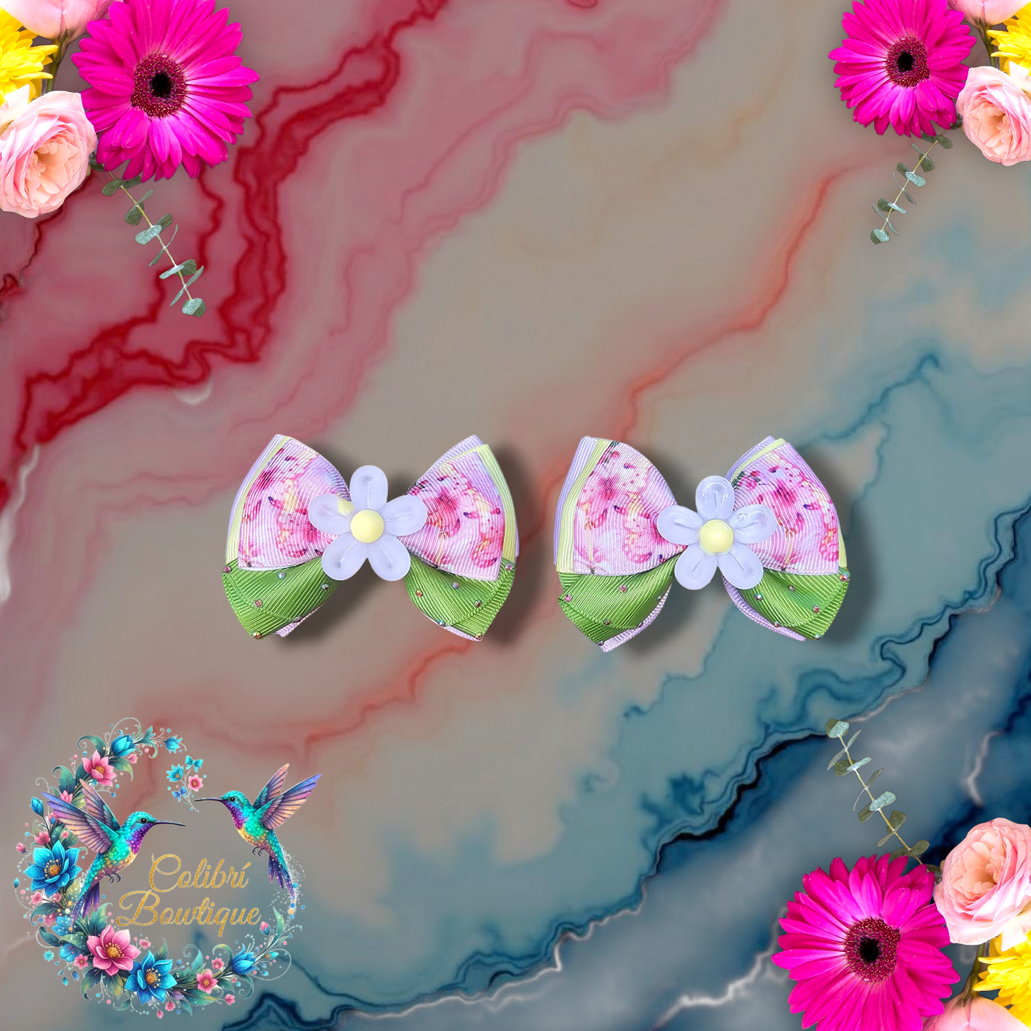 Floral Theme Pairs of Small Bows