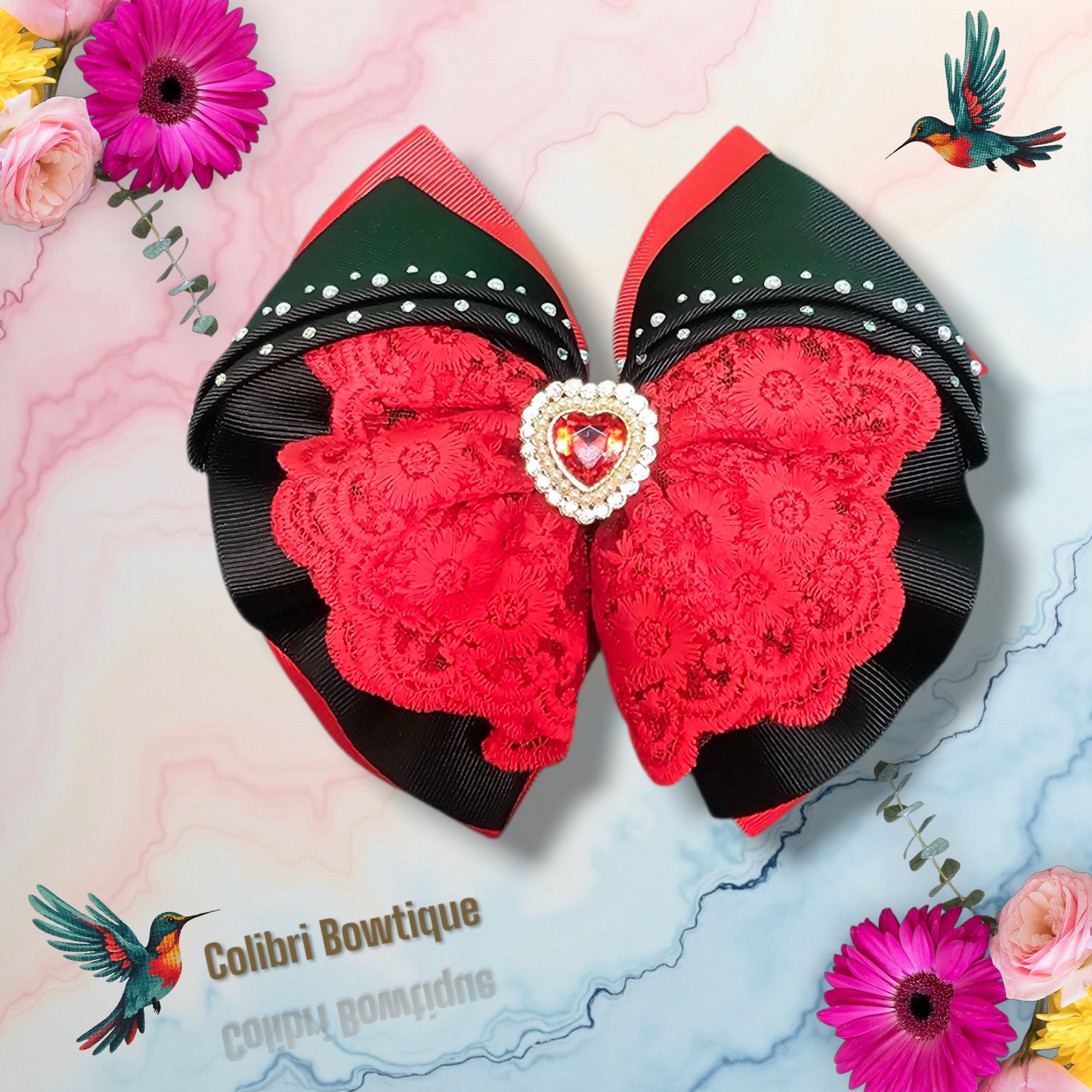 Two Color Gutta and Lace Hair Bow