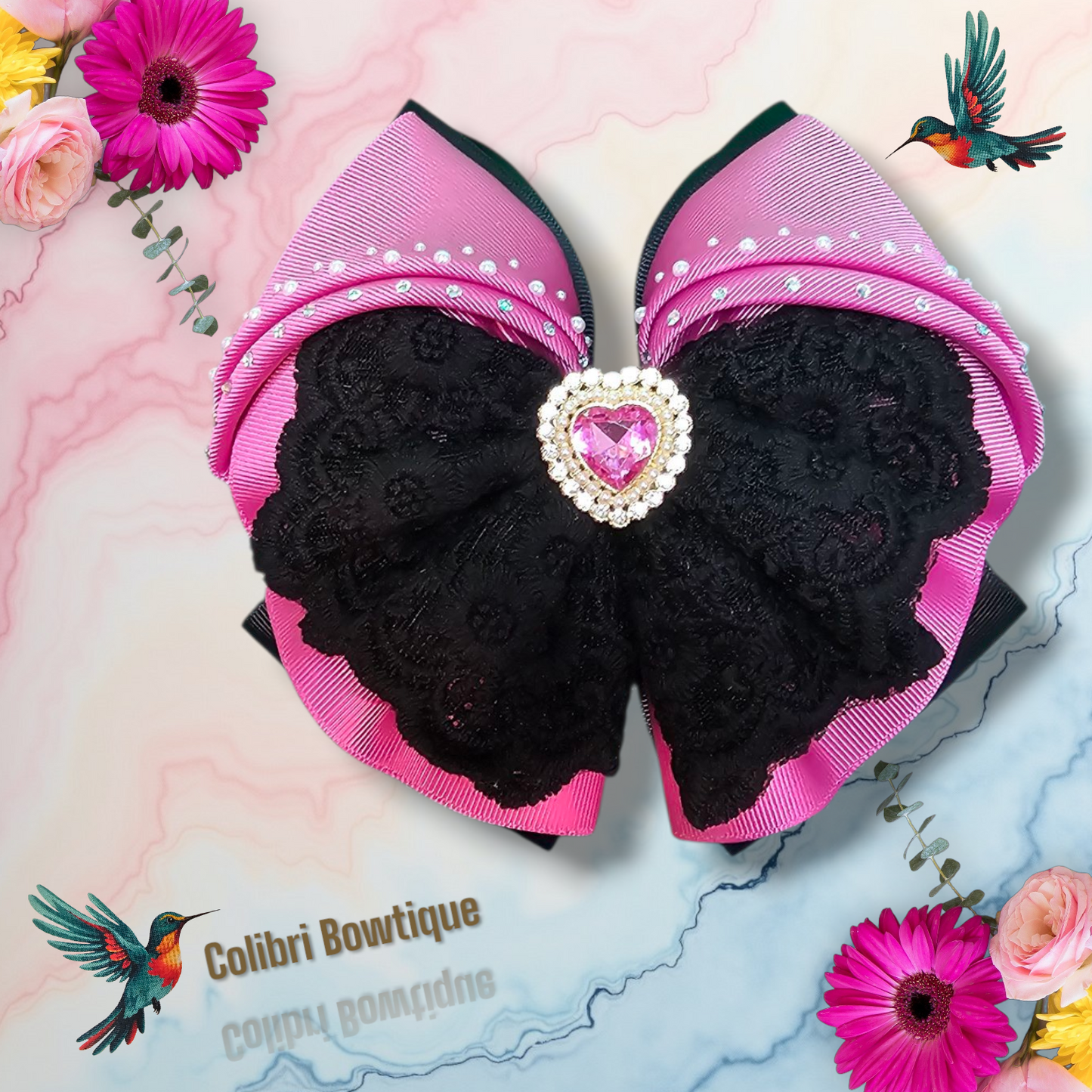 Two Color Gutta and Lace Hair Bow