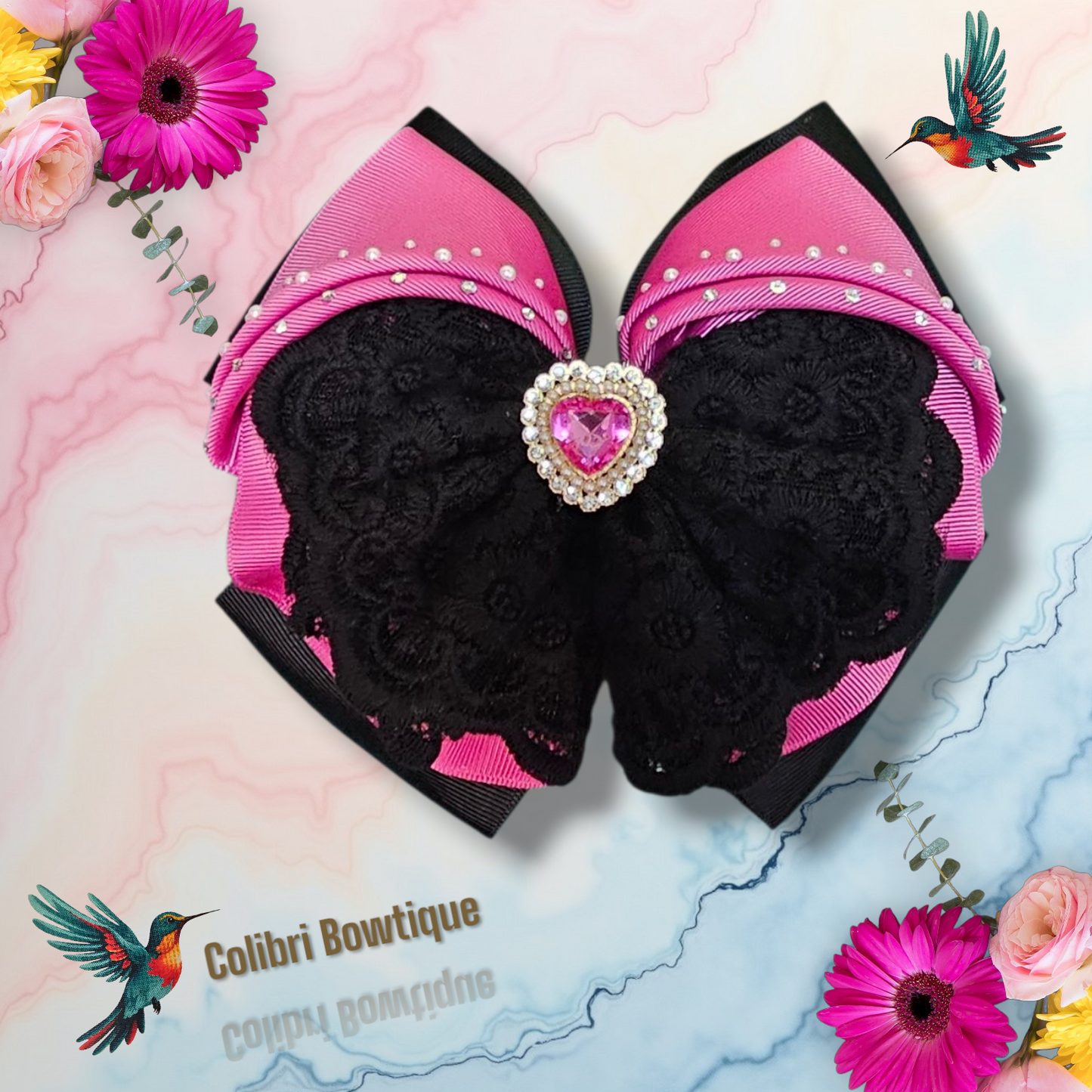 Two Color Gutta and Lace Hair Bow