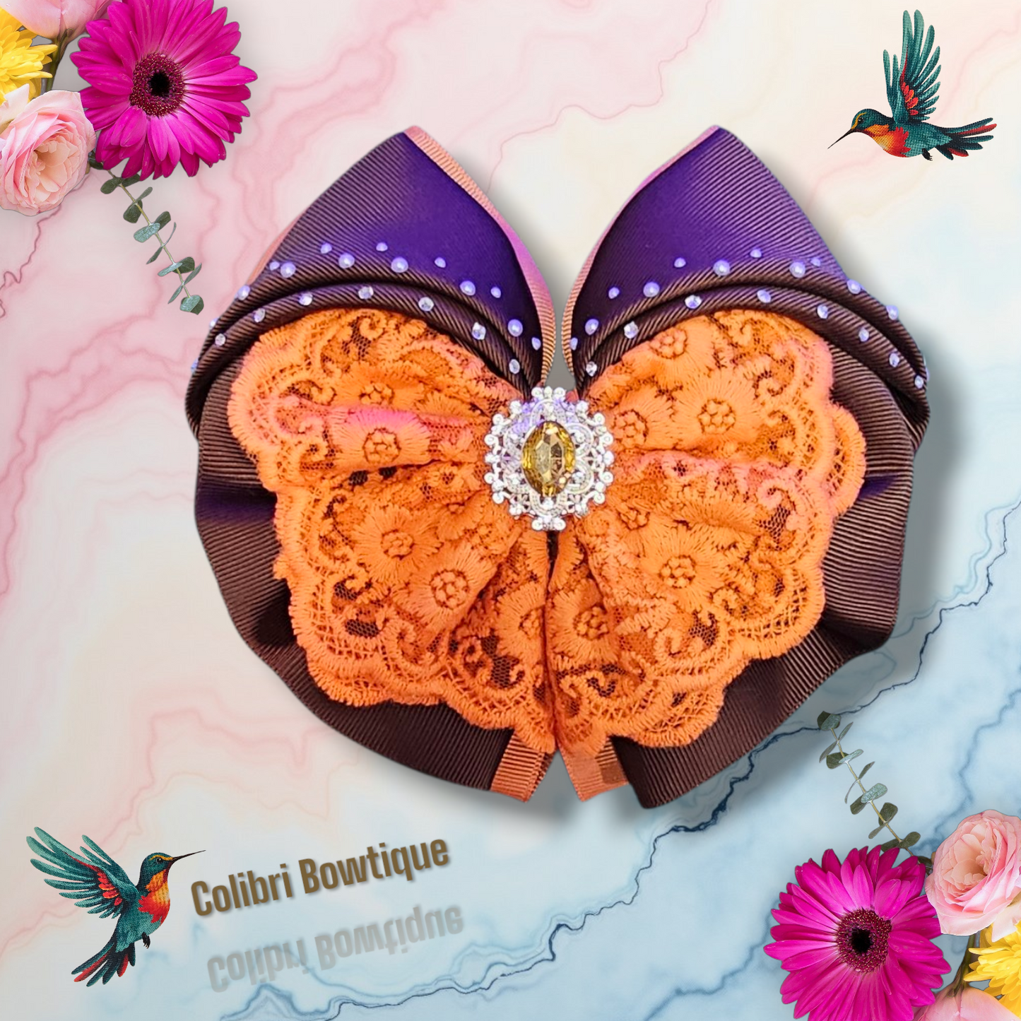 Two Color Gutta and Lace Hair Bow
